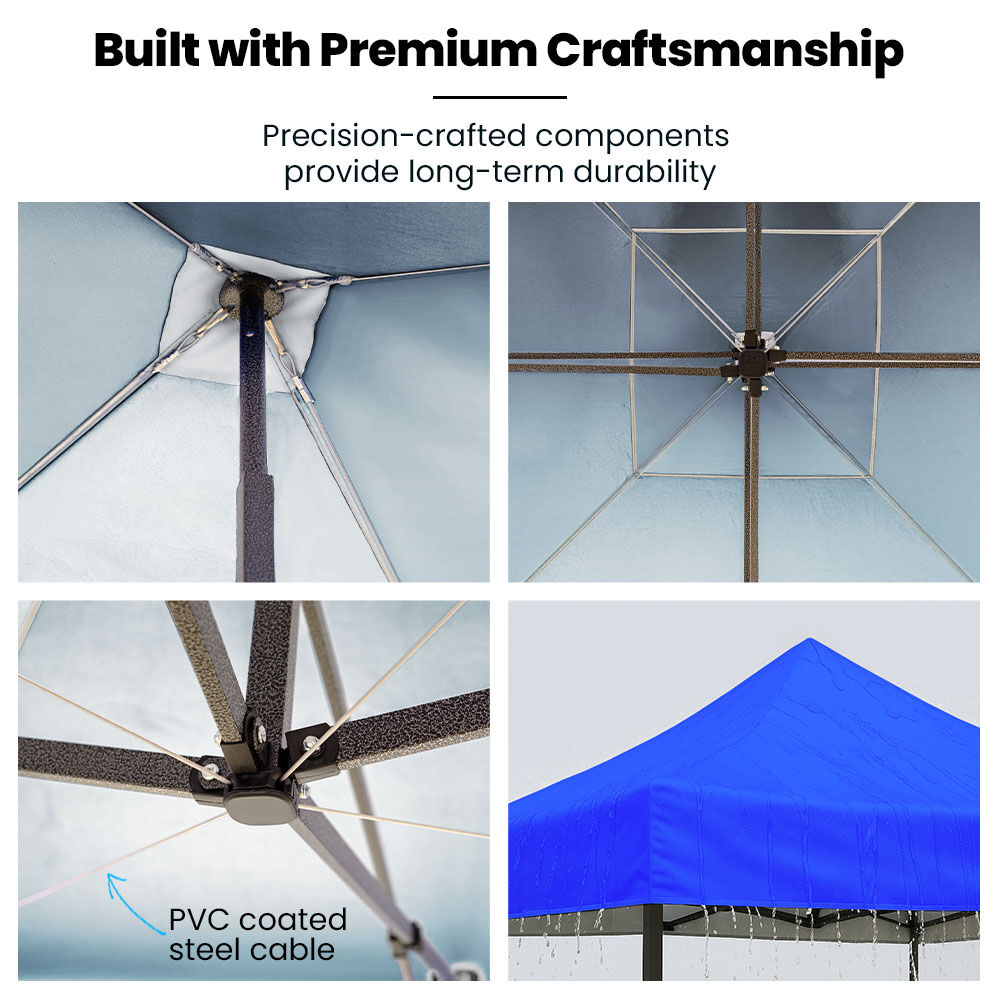 RED TRACK 3x3m Premium Pop Up Gazebo Marquee, Patented Steel Cable Canopy Support System, Wheeled Carry Bag, Side Walls, UV Block, Reinforced Frame,