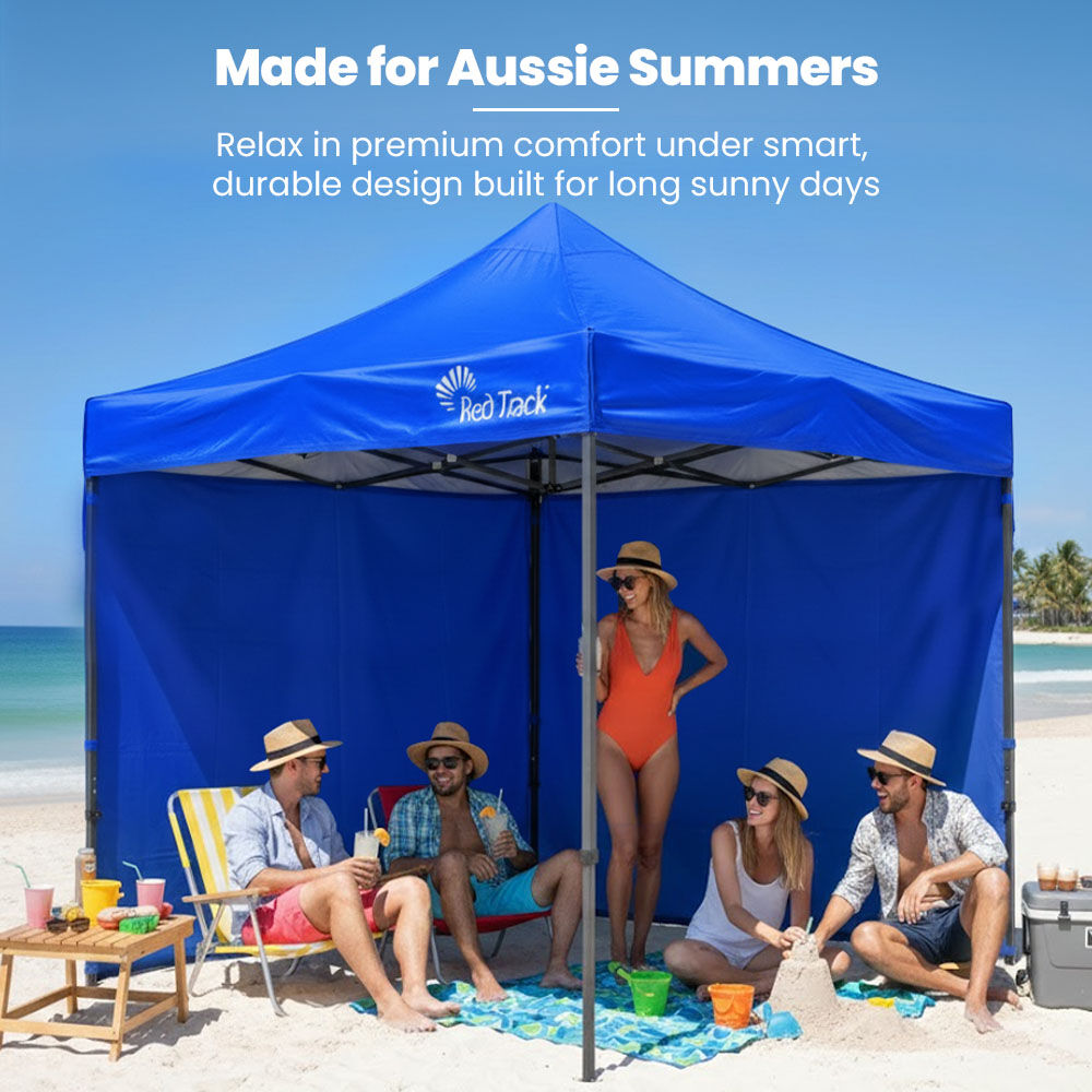RED TRACK 3x3m Premium Pop Up Gazebo Marquee, Patented Steel Cable Canopy Support System, Wheeled Carry Bag, Side Walls, UV Block, Reinforced Frame,