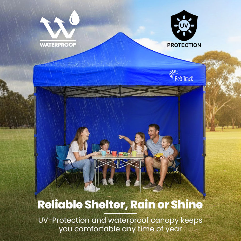 RED TRACK 3x3m Premium Pop Up Gazebo Marquee, Patented Steel Cable Canopy Support System, Wheeled Carry Bag, Side Walls, UV Block, Reinforced Frame,