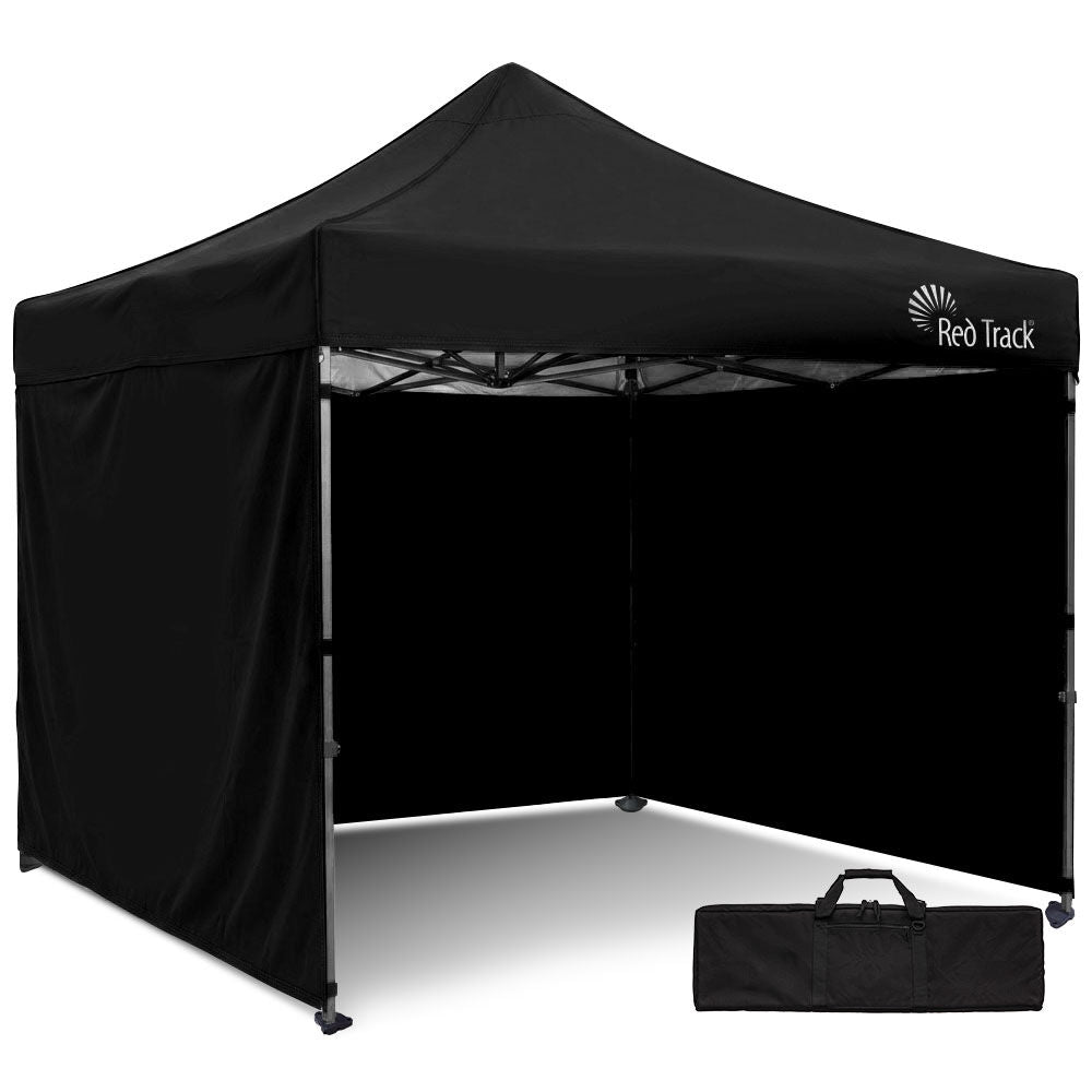 RED TRACK 3x3m Premium Pop Up Gazebo Marquee, Patented Steel Cable Canopy Support System, Wheeled Carry Bag, Side Walls, UV Block, Reinforced Frame, Black