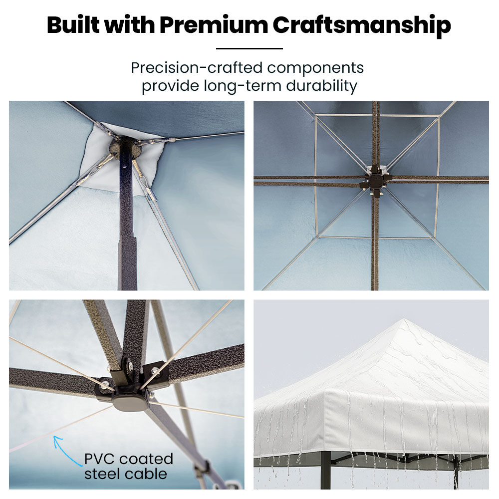 RED TRACK 3x3m Premium Pop Up Gazebo Marquee, Patented Steel Cable Canopy Support System, Wheeled Carry Bag, Side Walls, UV Block, Reinforced Frame, White