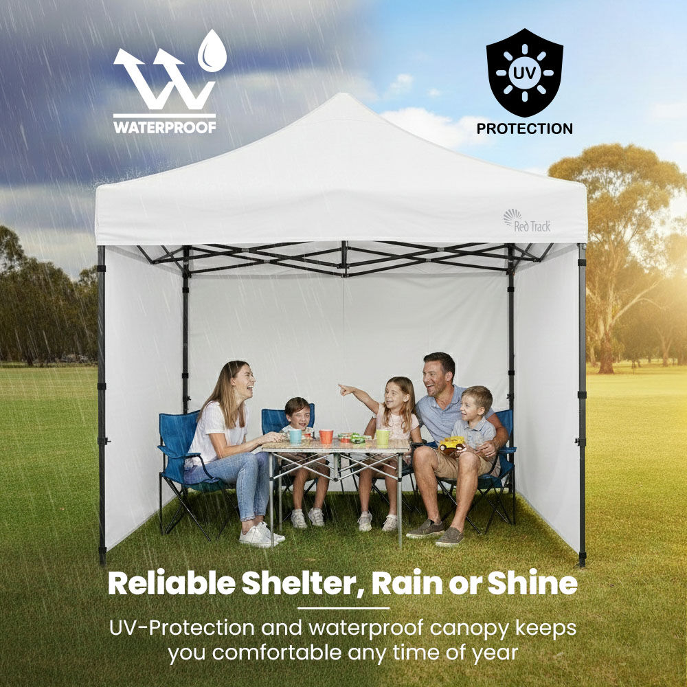 RED TRACK 3x3m Premium Pop Up Gazebo Marquee, Patented Steel Cable Canopy Support System, Wheeled Carry Bag, Side Walls, UV Block, Reinforced Frame,