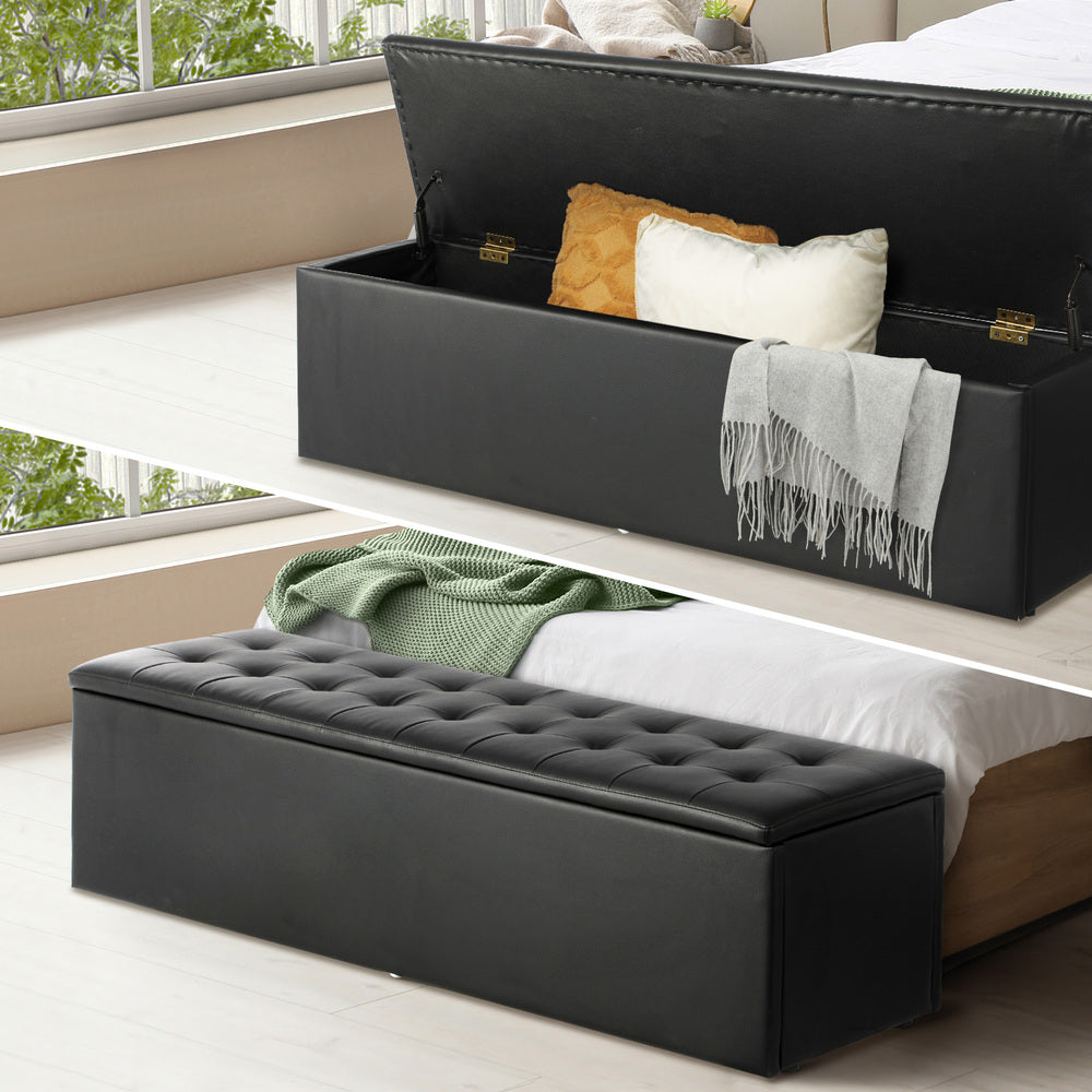 Oikiture Storage Ottoman XL PU Leather Black