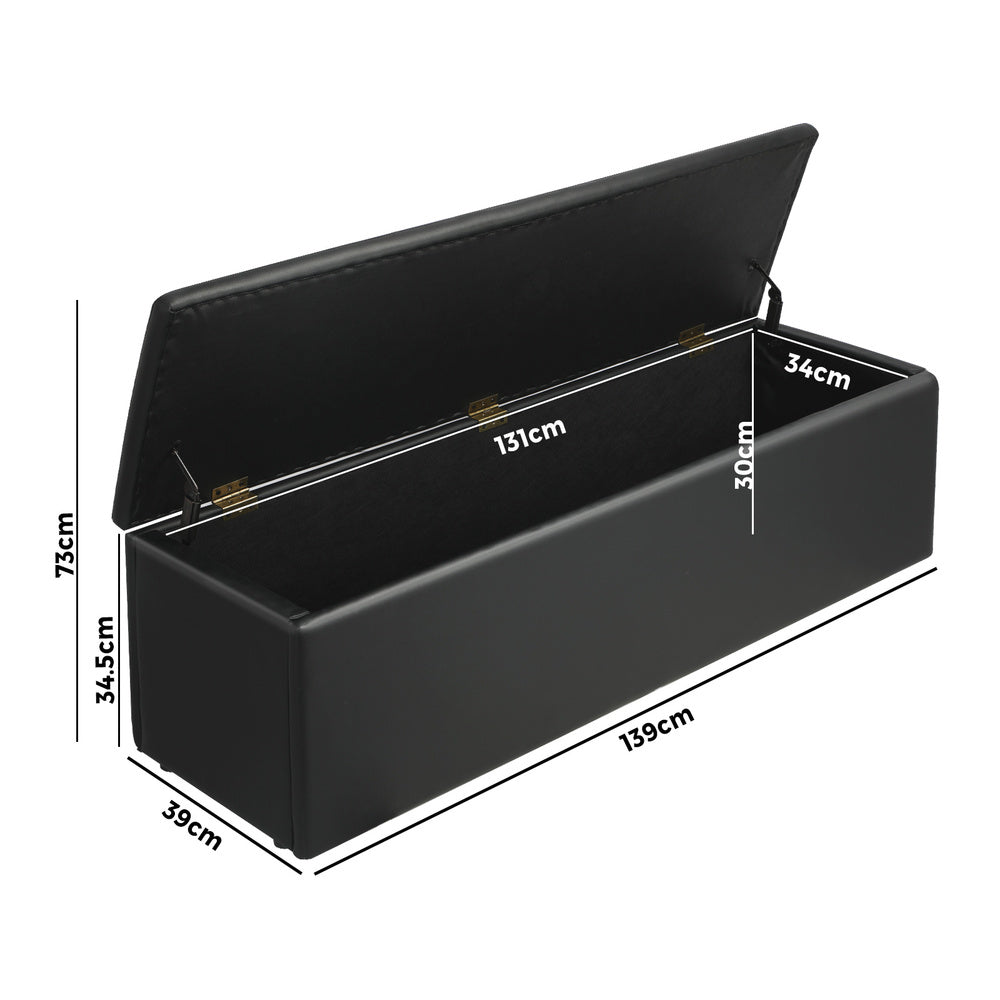 Oikiture Storage Ottoman XL PU Leather Black