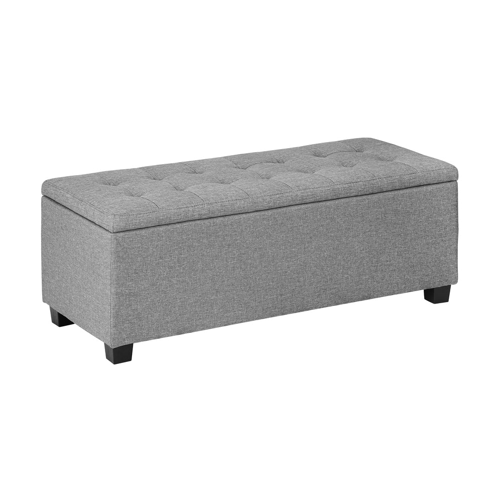 Oikiture Storage Ottoman Faux Linen Light Grey