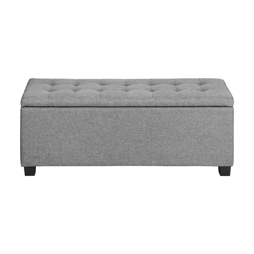 Oikiture Storage Ottoman Faux Linen Light Grey