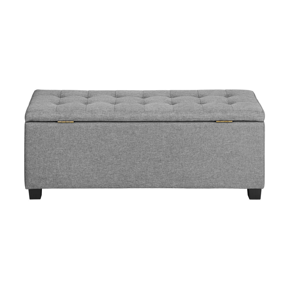 Oikiture Storage Ottoman Faux Linen Light Grey