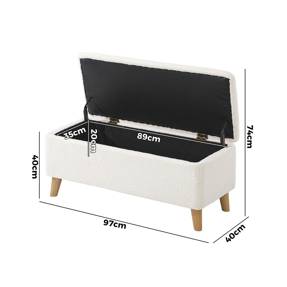 Oikiture Storage Ottoman Sherpa Fabric White