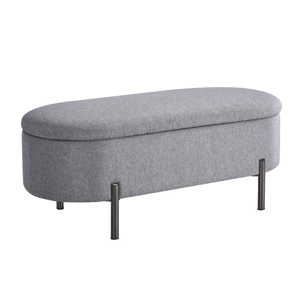 Oikiture Storage Ottoman Bench Oval Blanket Linen Grey