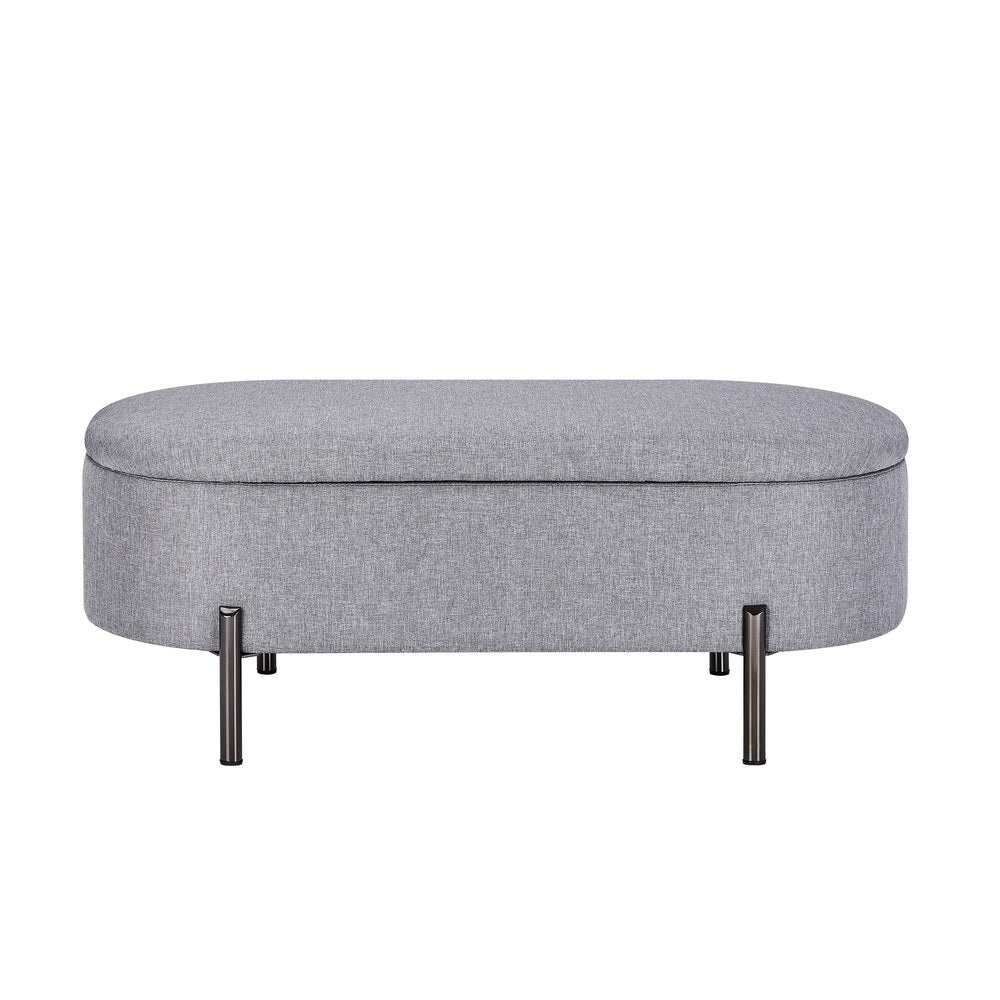 Oikiture Storage Ottoman Bench Oval Blanket Linen Grey