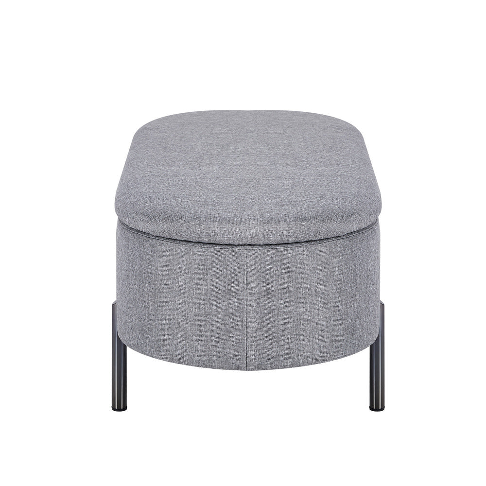 Oikiture Storage Ottoman Bench Oval Blanket Linen Grey