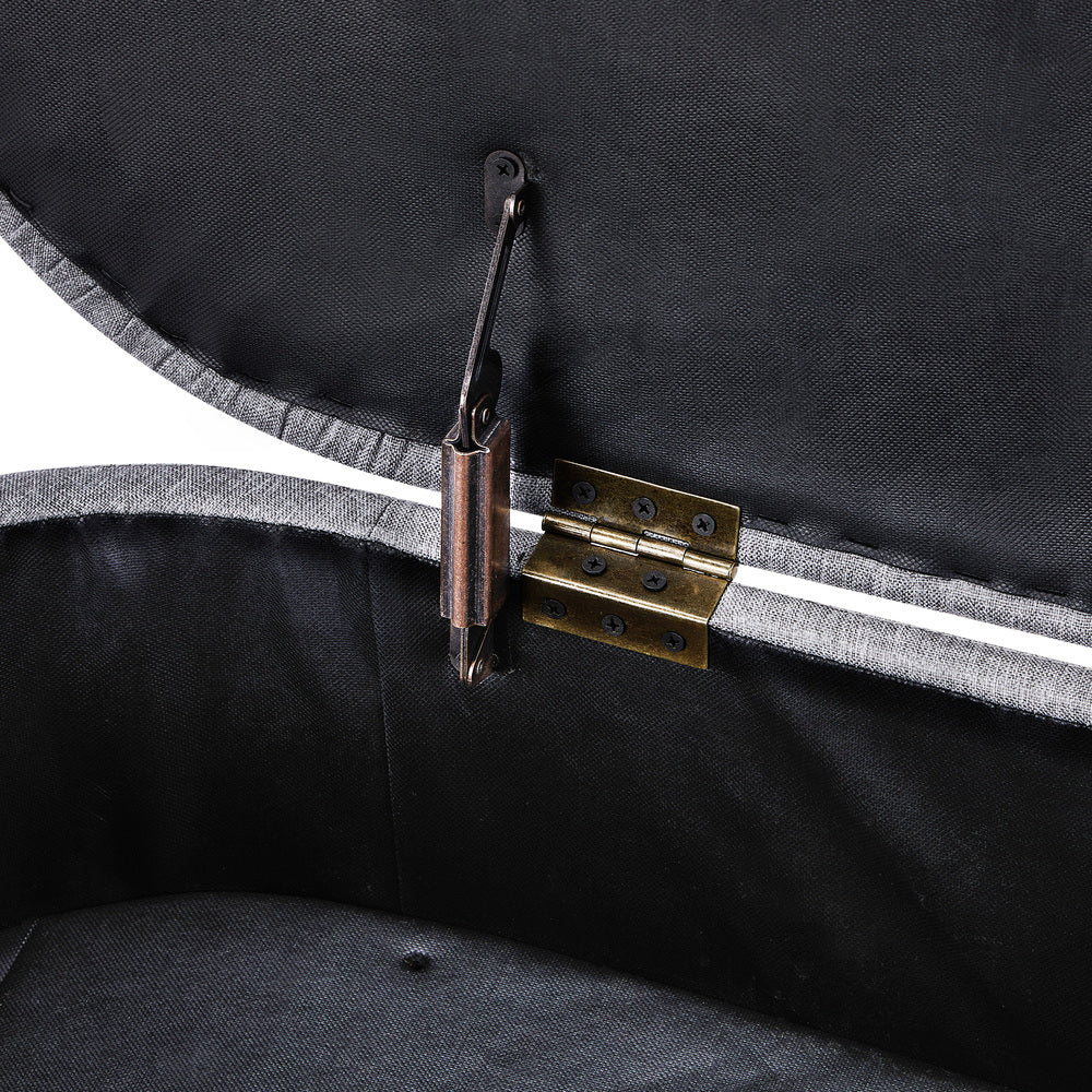 Oikiture Storage Ottoman Bench Oval Blanket Linen Grey