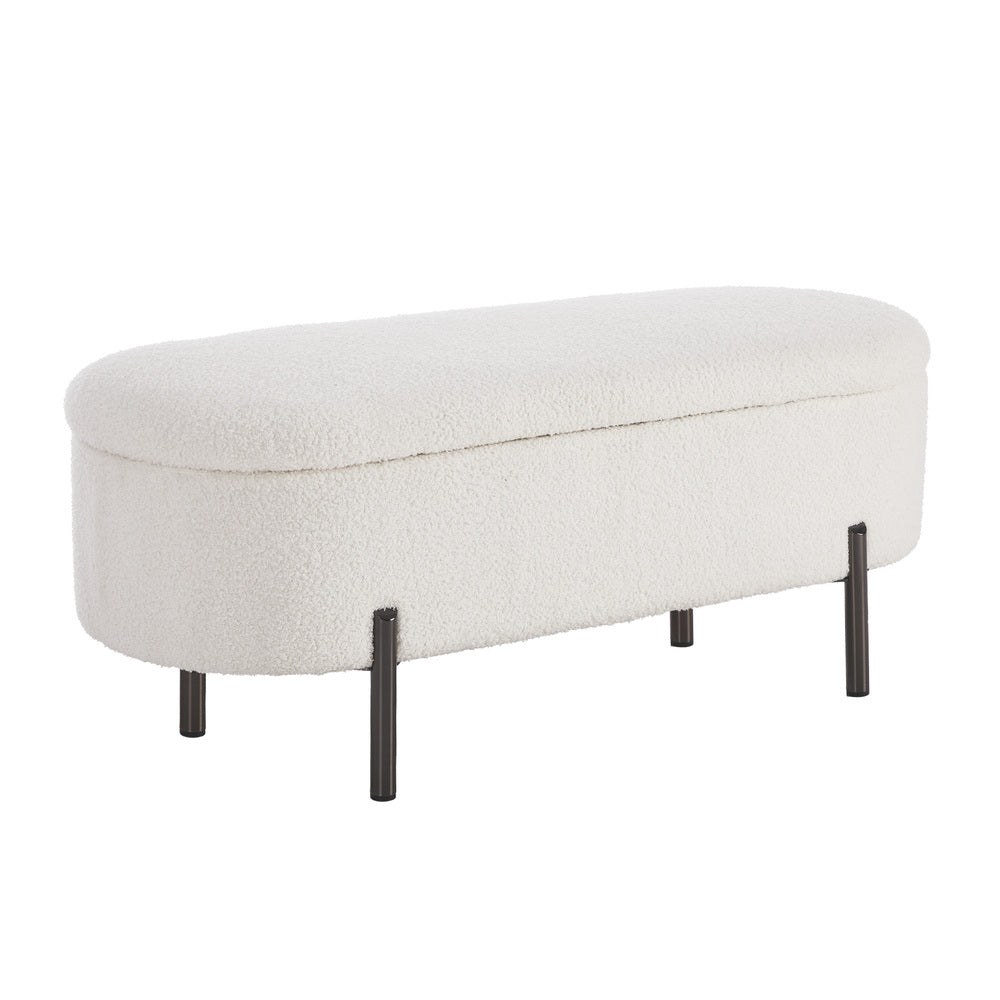 Oikiture Storage Ottoman Bench Oval Blanket Box Sherpa White