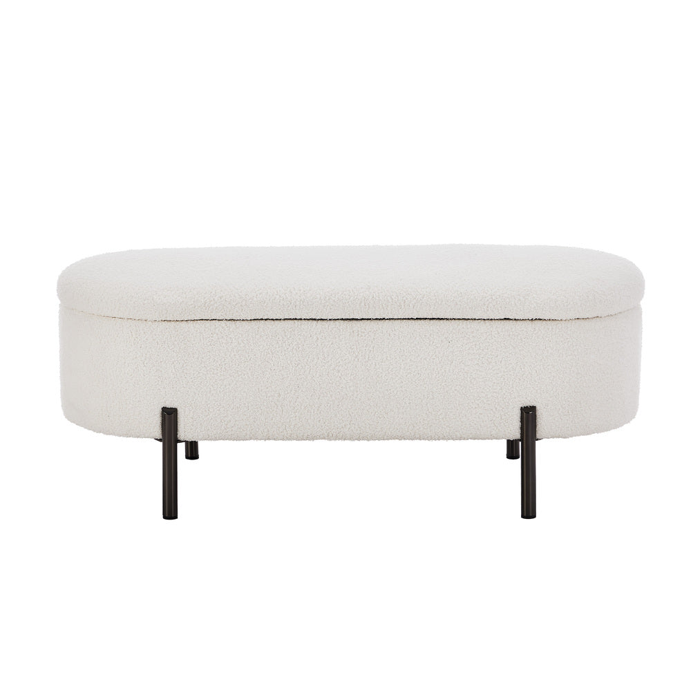 Oikiture Storage Ottoman Bench Oval Blanket Box Sherpa White