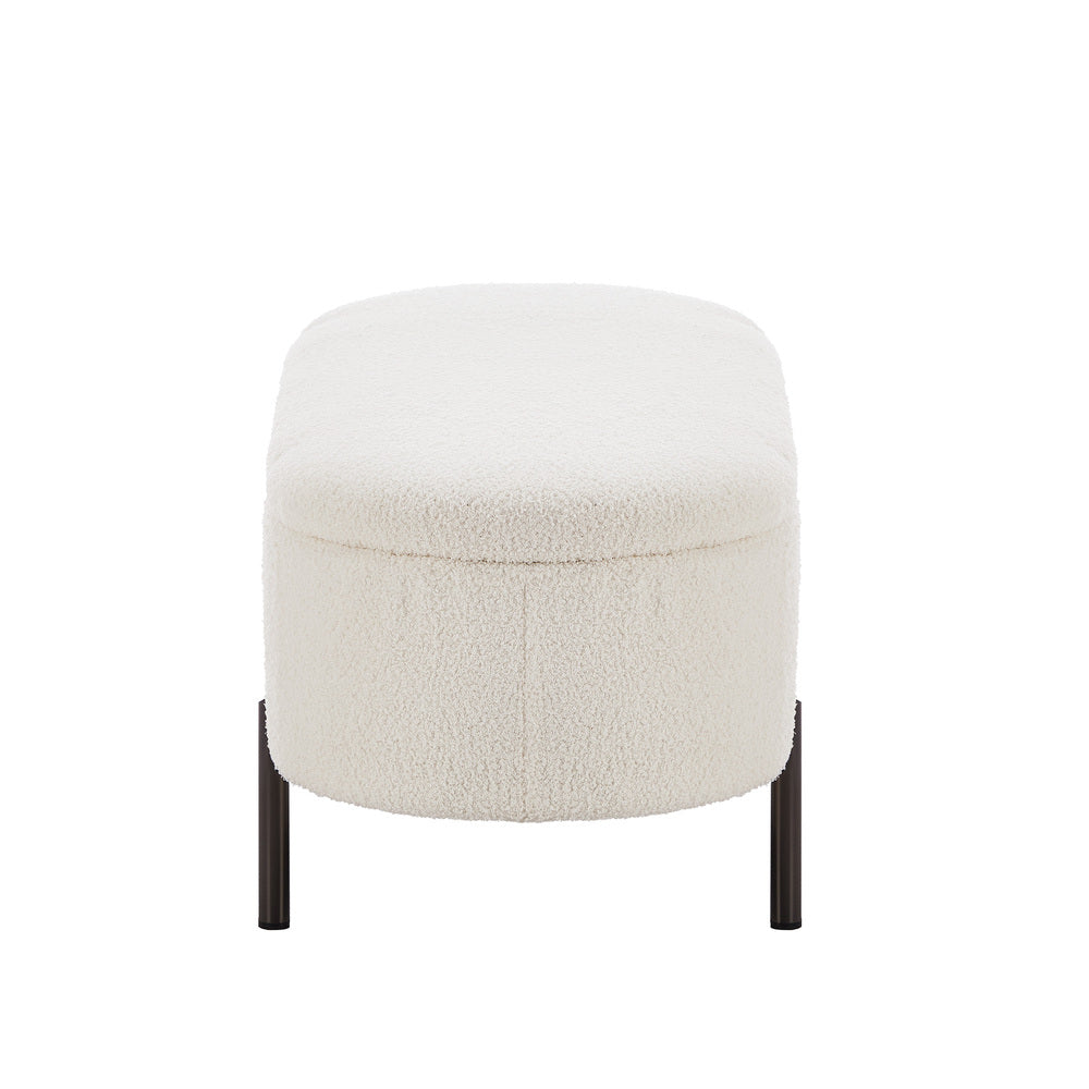 Oikiture Storage Ottoman Bench Oval Blanket Box Sherpa White