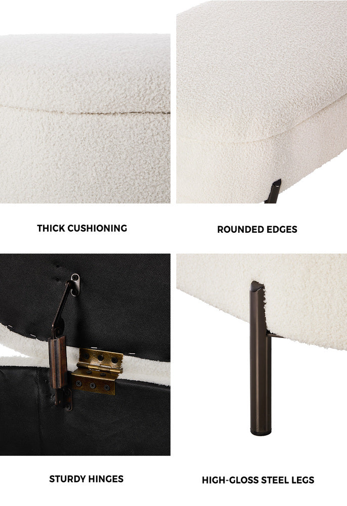 Oikiture Storage Ottoman Bench Oval Blanket Box Sherpa White