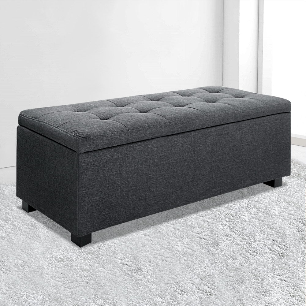 Artiss Storage Ottoman Blanket Box 97cm Linen Charcoal