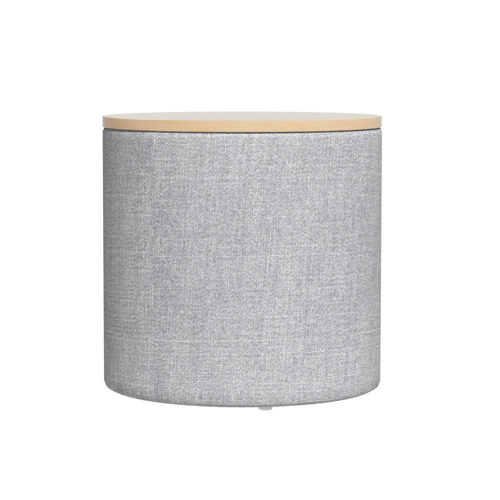 Round Grey Linen Storage Ottoman with Removable Lid by Artiss - 40cm