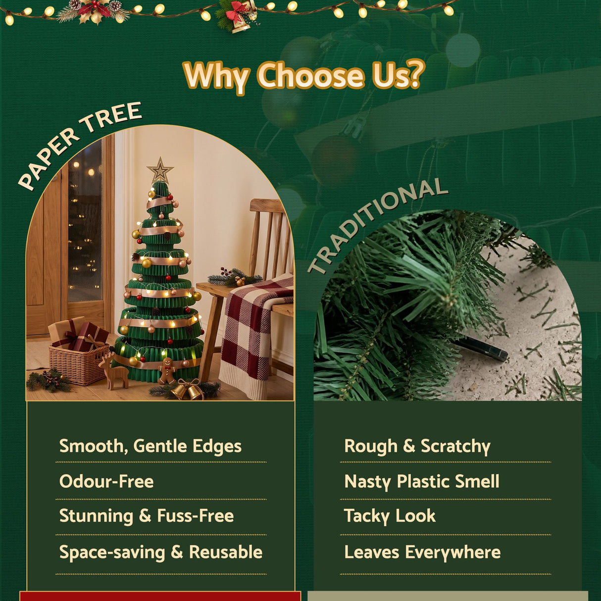 Jingle Jollys Paper Christmas Tree 111CM w/ Star Topper LEDs Xmas Decorations Kit Home Office Green