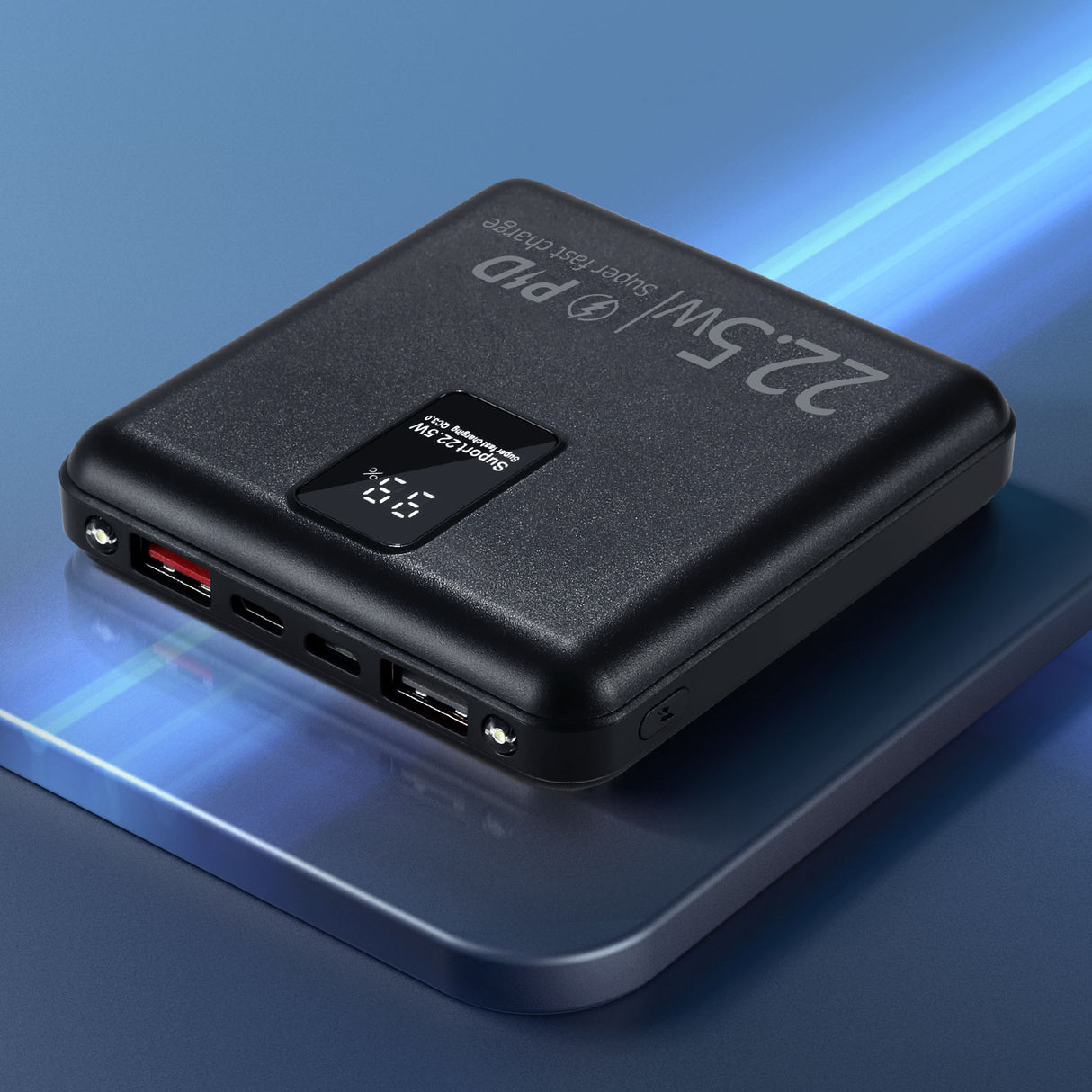10000mAh Fast Charge Portable Power Bank with PD22.5W Quick Charging for Phones - Black