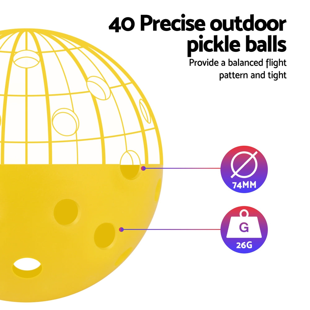 Everfit 12PC Pickleballs Set 40-Hole Design Indoor Outdoor Durable PE Balls Green/Yellow