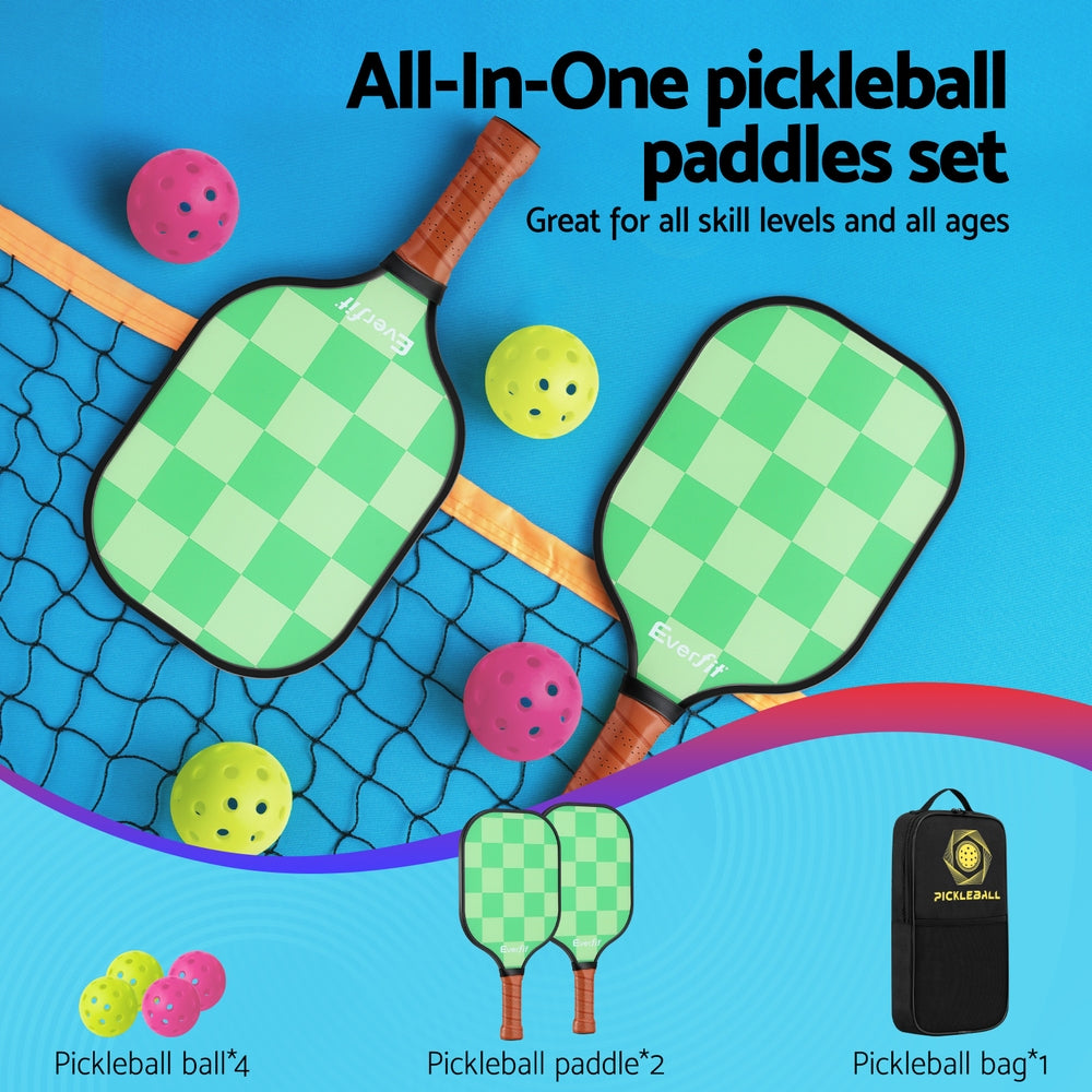 Everfit Pickleball Paddle Set Fiberglass with Balls Bag Tournament Kit 2PCS Pickle Balls Rackets
