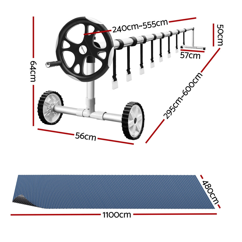Aqua Buddy Pool Cover 600 Micron 11x4.8m w/ Roller 5.55m Swimming Pools Black Solar Blanket
