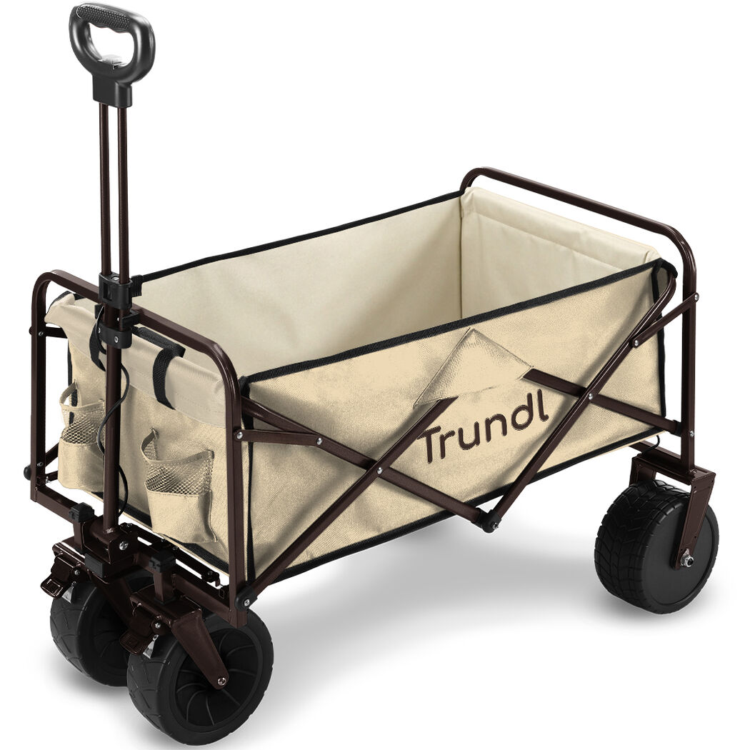 TRUNDL 106L Electric Folding Pull Cart, Powerful Easy Hill Climbing, All-terrain Wheels, Wagon for Beach Camping Shopping, Cream
