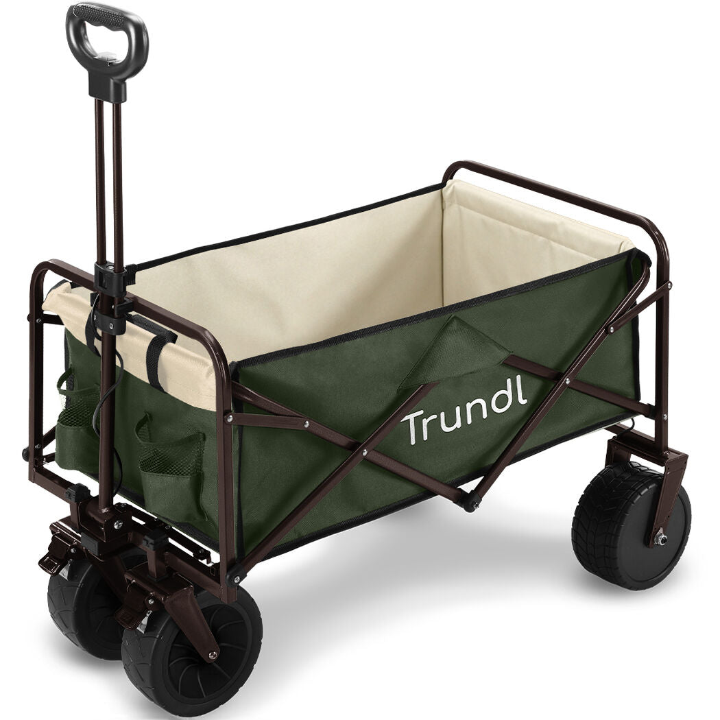 TRUNDL 106L Electric Folding Pull Cart, Powerful Easy Hill Climbing, All-terrain Wheels, Wagon for Beach Camping Shopping, Green