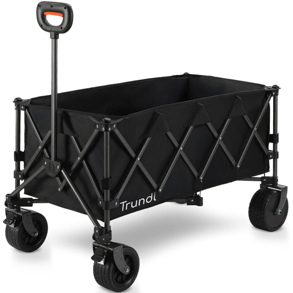 TRUNDL 180L XL Electric Folding Pull Cart, Powerful Easy Hill Climbing, All-terrain Wheels, Wagon for Beach Camping Shopping, Black