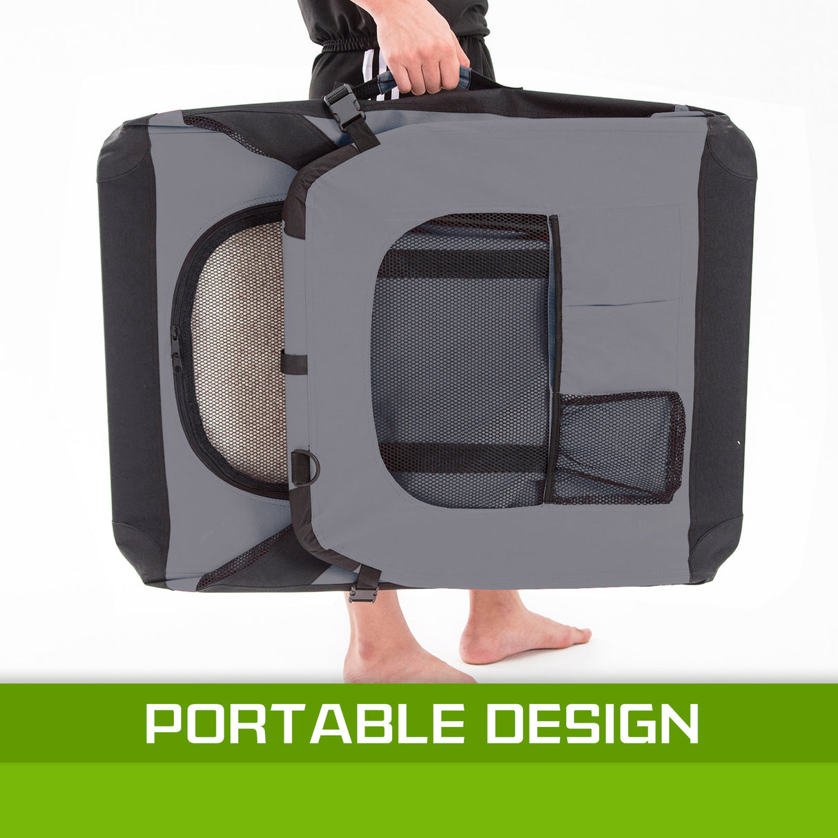L Portable Soft Dog Crate - GREY