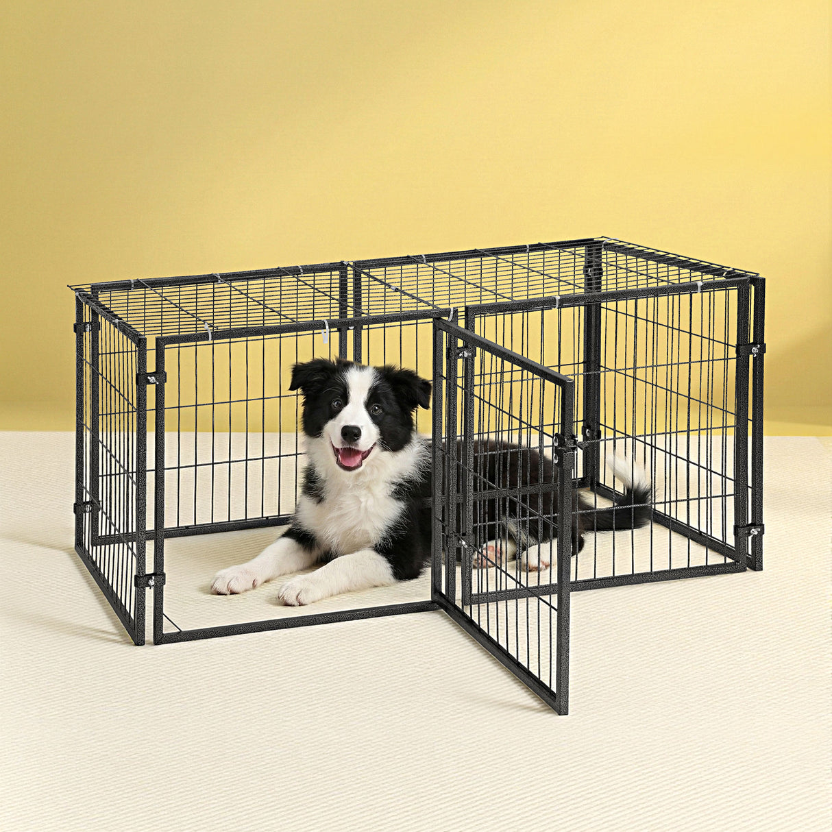 i.Pet Large Dog Crate Cage Playpen 129cm Puppy Pen Pet Enclosure Black