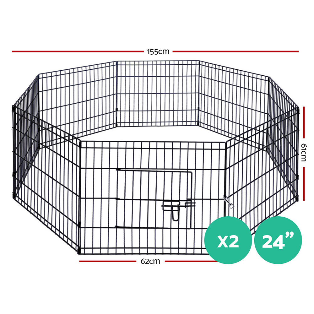 i.Pet 2x24 8 Panel Dog Playpen Pet Fence Exercise Cage Enclosure Play Pen