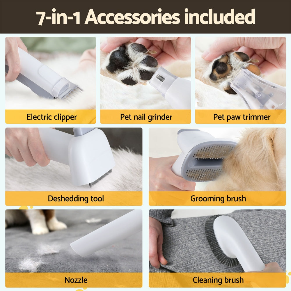 i.Pet 7-in-1 Vacuum Pet Grooming Tool with Hair Dryer, Clipper, and Brushes