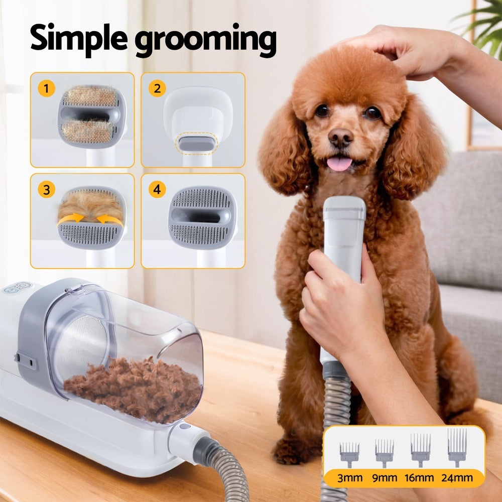 i.Pet 7-in-1 Vacuum Pet Grooming Tool with Hair Dryer, Clipper, and Brushes