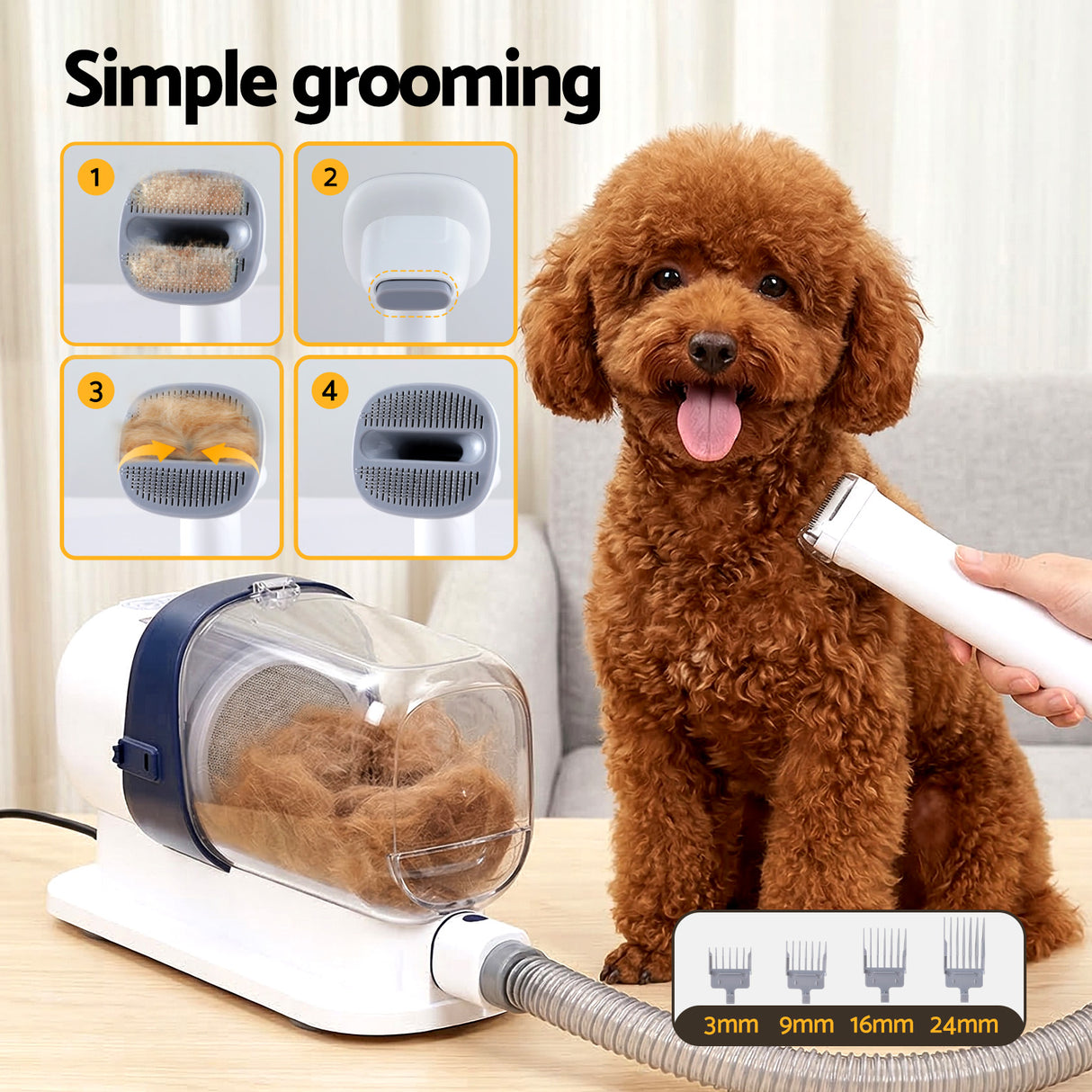 i.Pet 7-in-1 Vacuum Pet Grooming Tool with Hair Dryer, Clipper, and Brushes