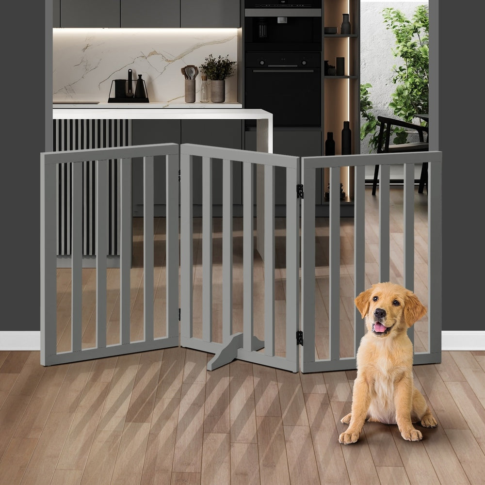 Alopet Wooden Pet Gate Dog Fence 3 Panels 80cm Grey