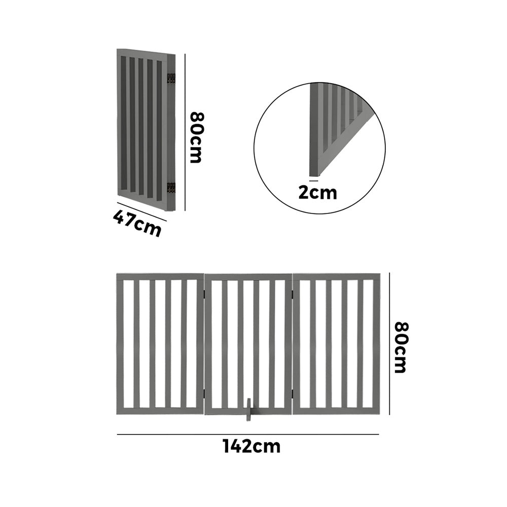 Alopet Wooden Pet Gate Dog Fence 3 Panels 80cm Grey