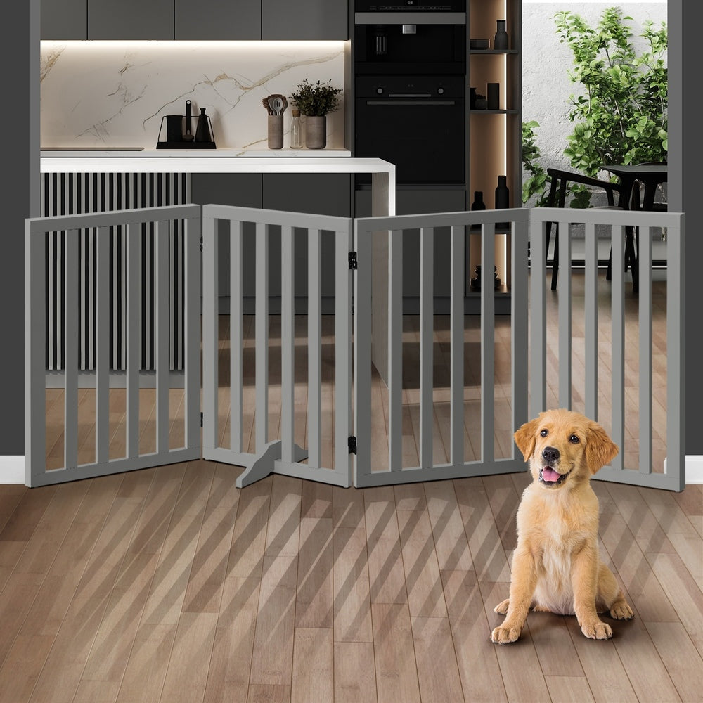 Alopet Wooden Pet Gate Dog Fence 4 Panels 80cm Grey