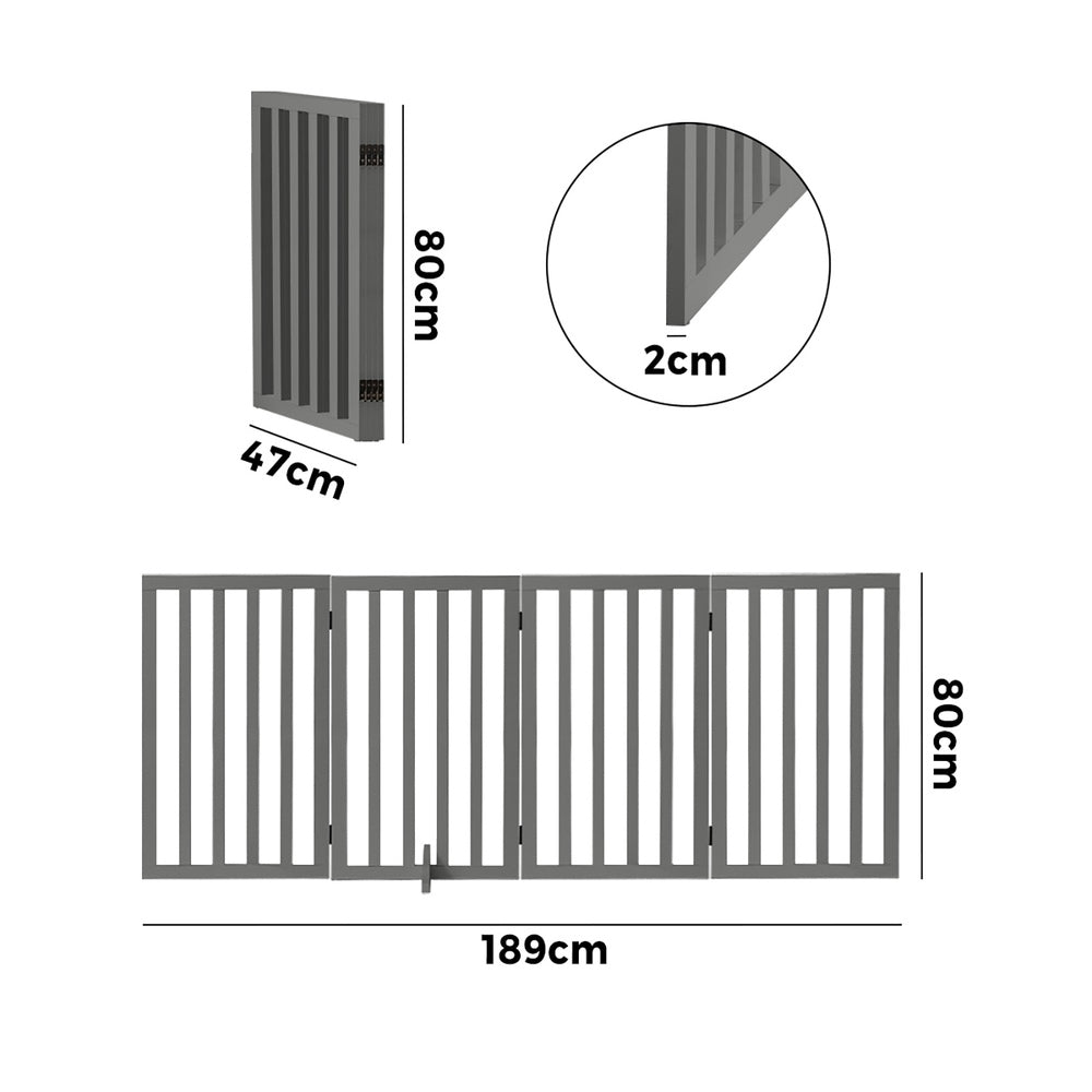 Alopet Wooden Pet Gate Dog Fence 4 Panels 80cm Grey