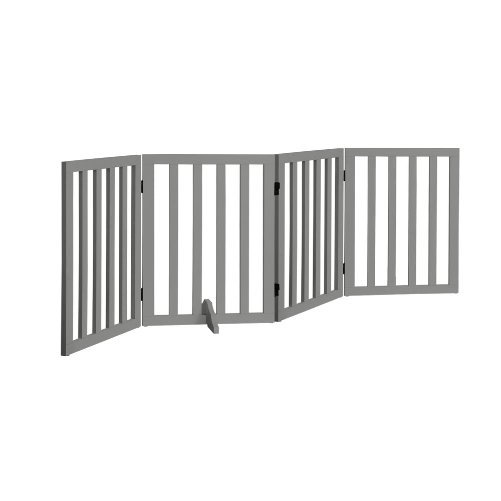 Alopet Wooden Pet Gate Safety Stair Barrier 4-Panel Grey