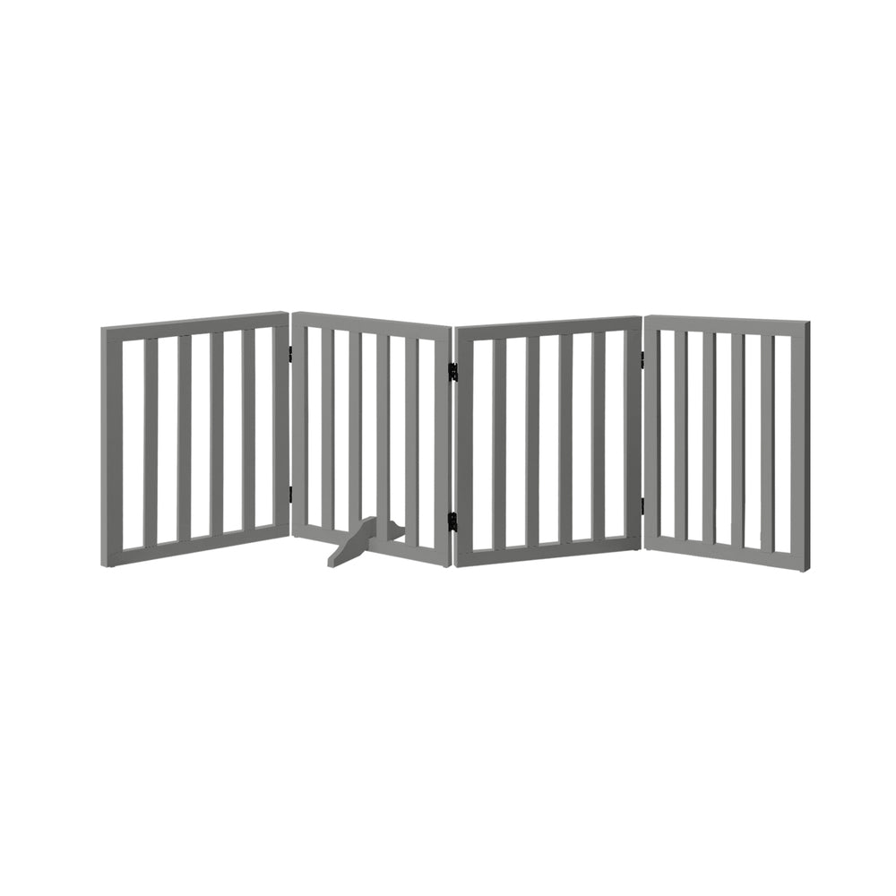 Alopet Wooden Pet Gate Safety Stair Barrier 4-Panel Grey