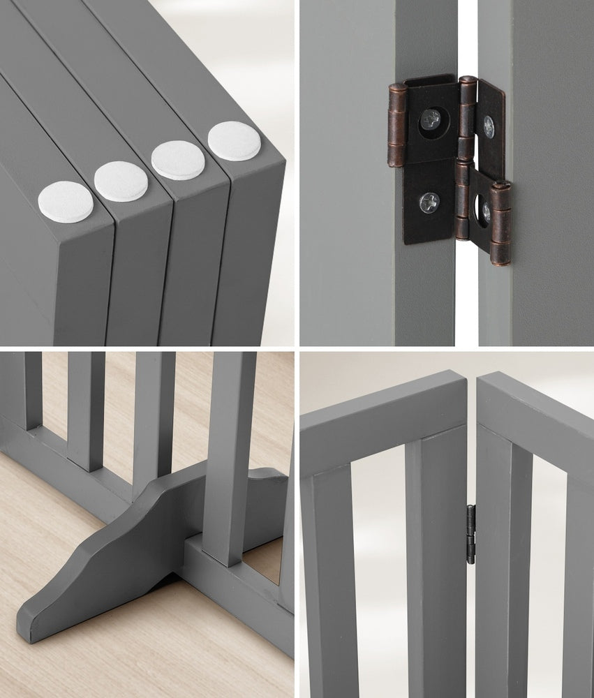 Alopet Wooden Pet Gate Safety Stair Barrier 4-Panel Grey