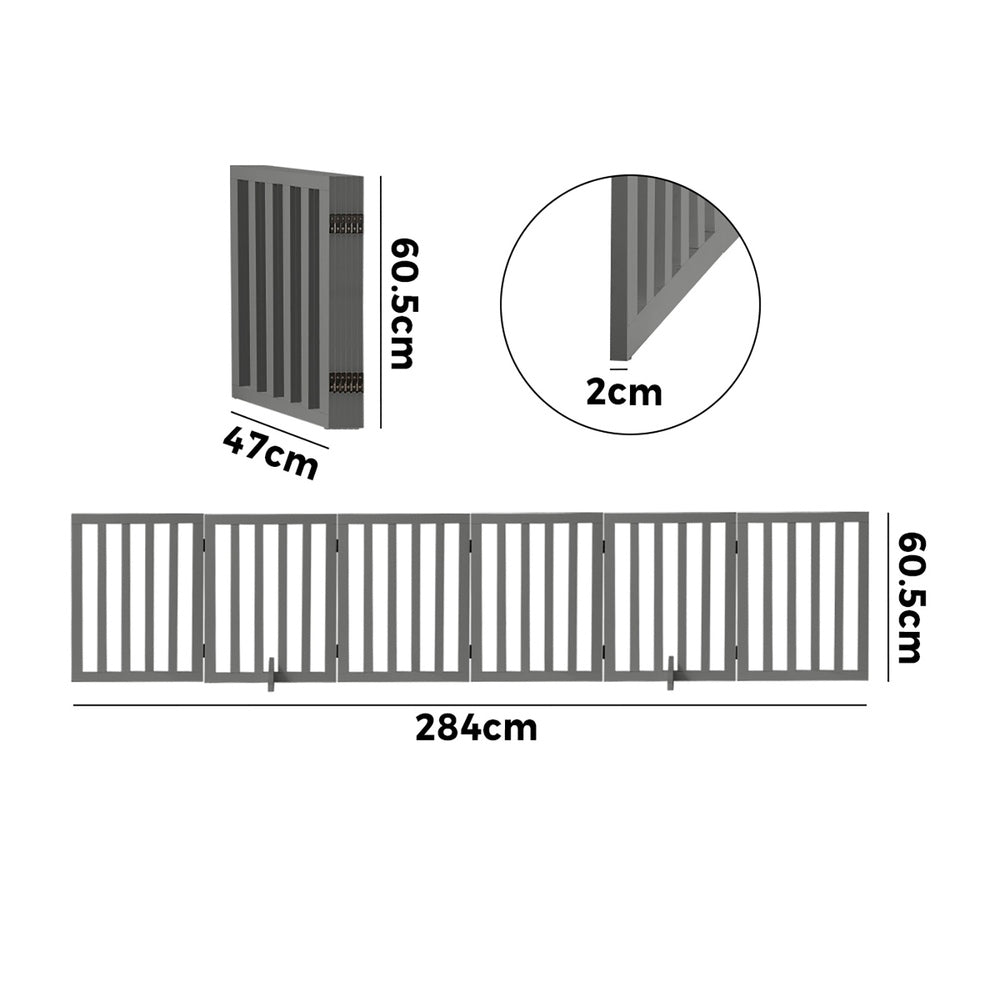 Alopet Wooden Pet Gate Safety Stair Barrier 6-Panel Grey