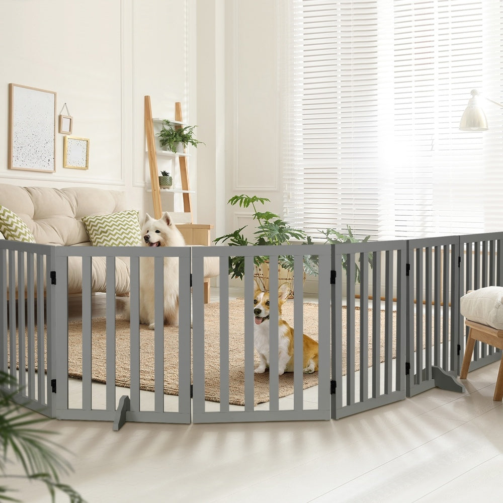 Alopet Wooden Pet Gate Safety Stair Barrier 6-Panel Grey