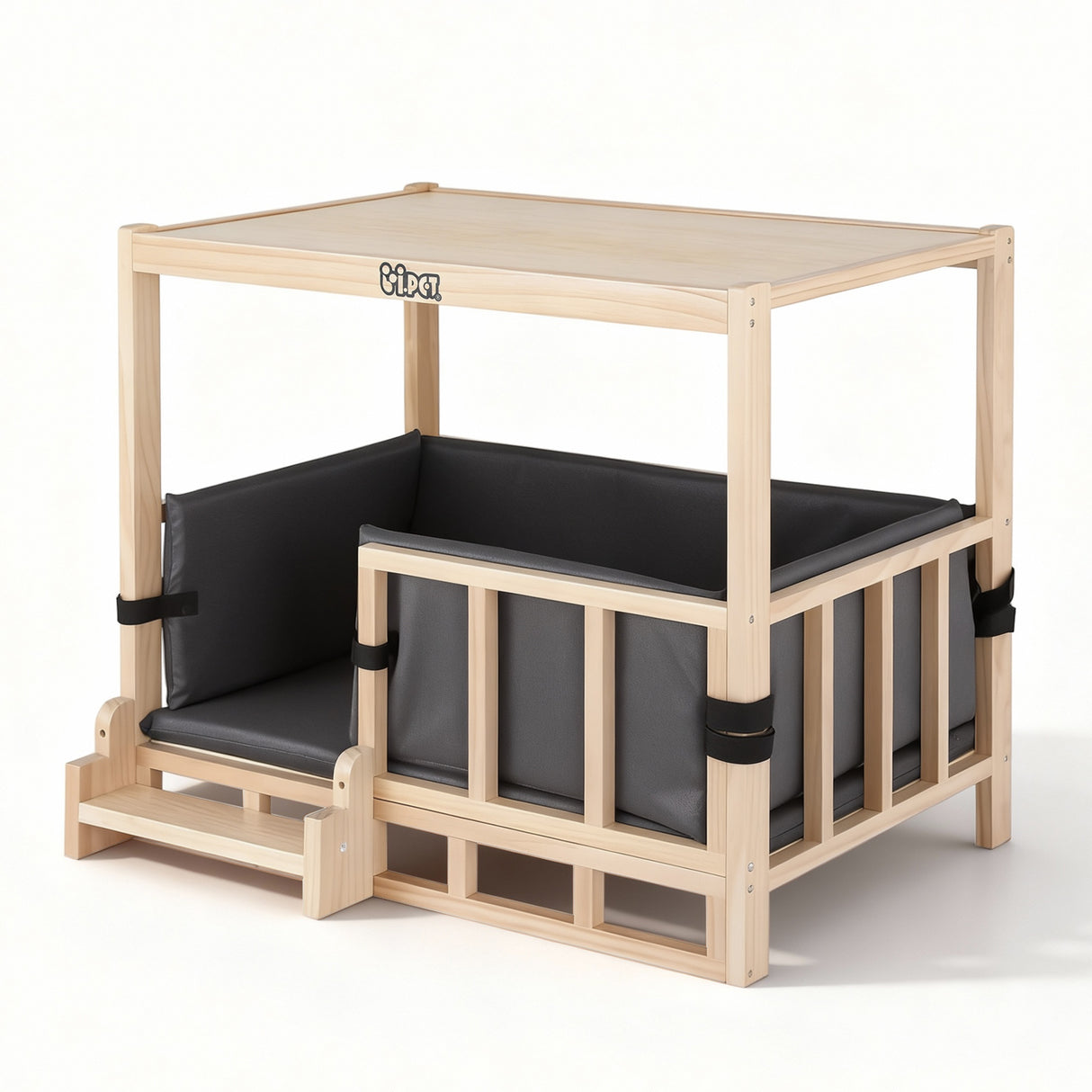 i.Pet 2in1 Dog Kennel Crate Furniture Grey Bedding Wooden House Indoor