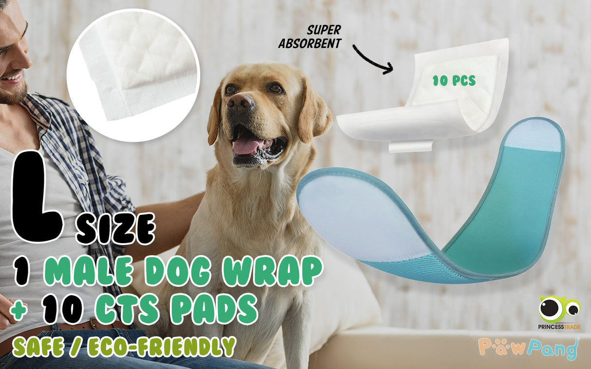 L Dog Male Wrap + 10X M Diaper Booster Pads