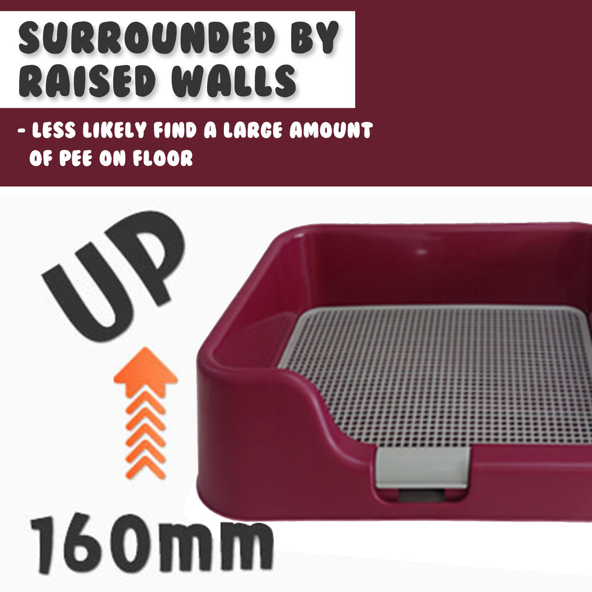Pet Potty Tray Raised Walls T1 - RED WINE