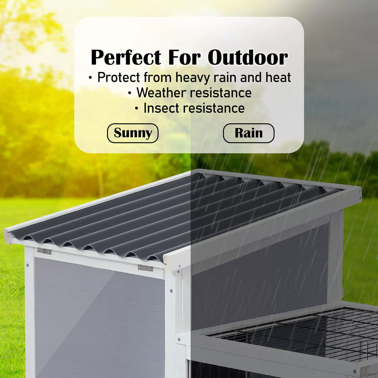 2 Storey Rabbit Hutch with Wheels PVC Roof HOPKINS