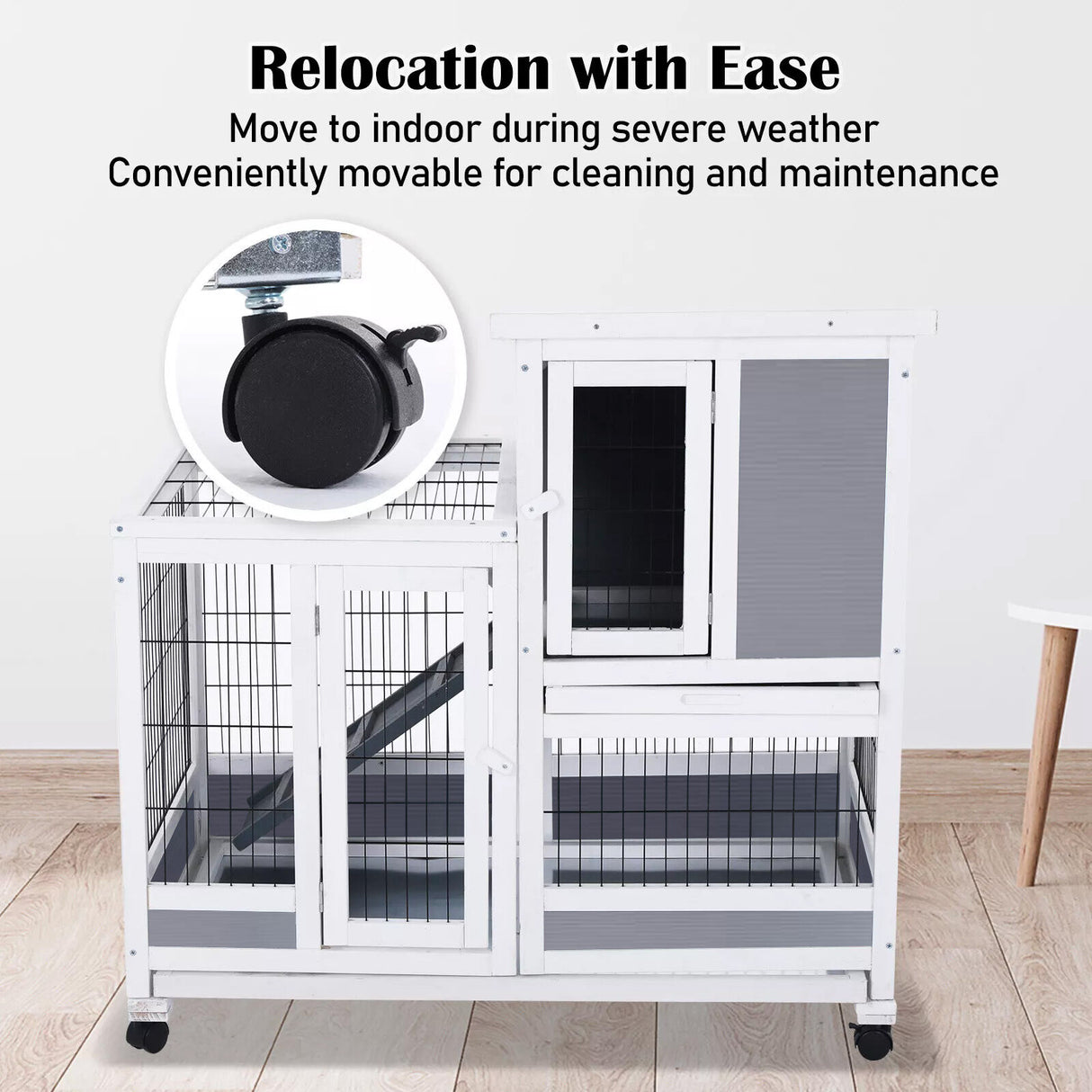 2 Storey Rabbit Hutch with Wheels PVC Roof HOPKINS